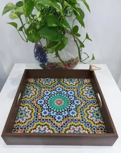 سینی چوبی سنتی با رویه شفاف رزین کد 102171