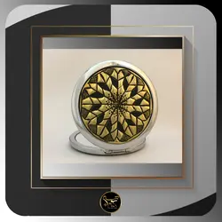آینه جیبی نقره ای قلمزنی برنجی طرح هندسی کد 101645