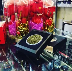 آینه جیبی نقره ای قلمزنی برنجی طرح هندسی کد 101645