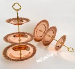 شیرینی خوری مسی سه طبقه قلمزنی طرح گل برجسته کد 102343