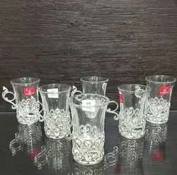 لیوان قهوه خوری دسته دار ترکیب کریستال و نقره نما 6 عدد کد 102230