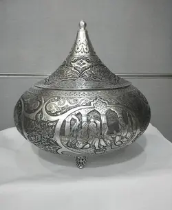 گز خوری دردار سیاه قلم نقره نما طرح گل و مرغ و چهره کد 101609