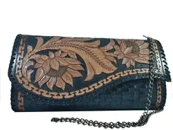 کیف مجلسی دستی چرم زنانه حکاکی شده کد 101463