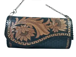 کیف مجلسی دستی چرم زنانه حکاکی شده کد 101463