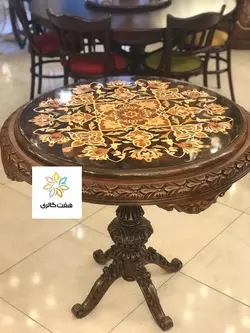 میز قهوه خوری معرق منبت چوب قطر 90 کد 101374