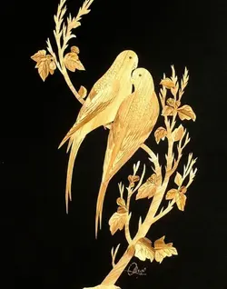 تابلو معرق و محرق ساقه گندم طرح مرغ عشق کد 10619