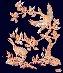 تابلو معرق مسی طرح گل و مرغ کد 10573