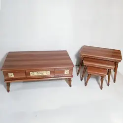 میز پذیرایی مدل نلسون کد 03 مجموعه 4 عددی به همراه میز تلویزیون کاتن مدل 100057