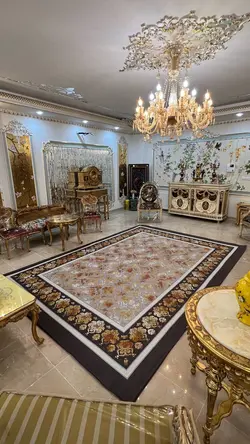 روفرشی کشدار طوسی طلایی طرح گل داماس B۱۵۴۸ - با فیلم زنده