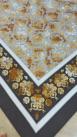 روفرشی کشدار طوسی طلایی طرح گل داماس B۱۵۴۸ - با فیلم زنده