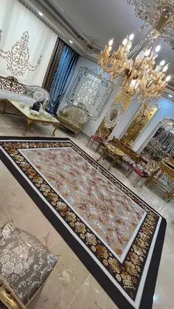 روفرشی کشدار طوسی طلایی طرح گل داماس B۱۵۴۸ - با فیلم زنده