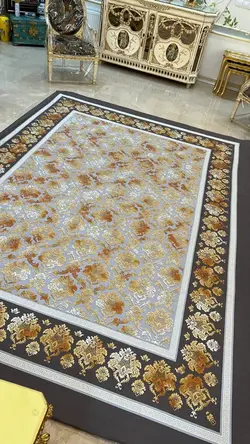 روفرشی کشدار طوسی طلایی طرح گل داماس B۱۵۴۸ - با فیلم زنده