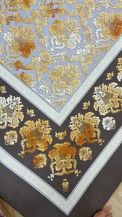 روفرشی کشدار طوسی طلایی طرح گل داماس B۱۵۴۸ - با فیلم زنده