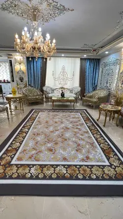 روفرشی کشدار طوسی طلایی طرح گل داماس B۱۵۴۸ - با فیلم زنده