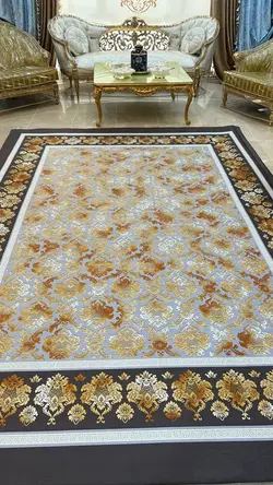 روفرشی کشدار طوسی طلایی طرح گل داماس B۱۵۴۸ - با فیلم زنده