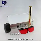 لیزر پوینتر حرارتی برد بلند طلایی با کیف طرح فلزی 5 سر رقص نور شارژی مدل laser gold 2124