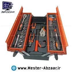 ست 65 عددی جعبه ابزار باس نارنجی دو طبقه کامل با بکس و جغجغه و انبر قفلی و متر و انبردست و... مدل BS-TOLS-65 BOSS