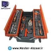 ست 65 عددی جعبه ابزار باس نارنجی دو طبقه کامل با بکس و جغجغه و انبر قفلی و متر و انبردست و... مدل BS-TOLS-65 BOSS