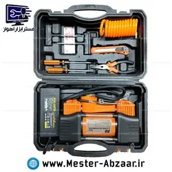 پمپ باد و کمپرسور فندکی دو سیلندر اتصال به برق شهری و خودرو بیست با لوازم با گارانتی برند BIST مدل tm8