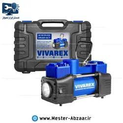 پمپ باد کمپرسور فندکی ماشین یکسال گارانتی دار دو سیلندر و اتصال به برق شهری قابل انتخاب با لوازم پنچرگیری لاستیک و پمپ هوا دوچرخه موتورسیکلت ویوارکس برند VIVAREX مدل VR1207-ACT