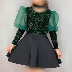 لباس مجلسی دخترانه کوتاه عروسکی سایز 36 تا 50 سارافون زنانه پولک و ساتن