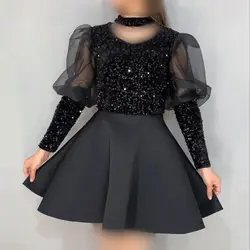 لباس مجلسی دخترانه کوتاه عروسکی سایز 36 تا 50 سارافون زنانه پولک و ساتن