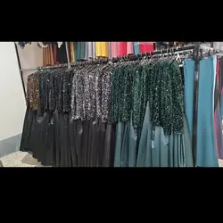 لباس مجلسی زنانه ماکسی مجلسی ساتن و پولک سایز 36 تا 50 رنگ مشکی و سبز