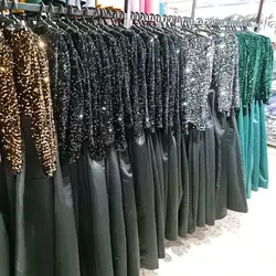 لباس مجلسی زنانه ماکسی مجلسی ساتن و پولک سایز 36 تا 50 رنگ مشکی و سبز