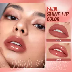 رژ لب مایع مات و لیپ گلاس دو سر او تو اوO.TWO.O 2 IN 1 Matte Long Wear Lip Gloss Clear Moisturizing Lip Oil