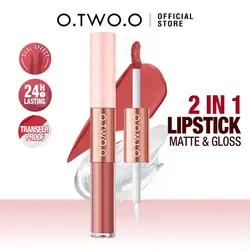 رژ لب مایع مات و لیپ گلاس دو سر او تو اوO.TWO.O 2 IN 1 Matte Long Wear Lip Gloss Clear Moisturizing Lip Oil