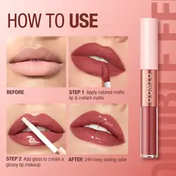 رژ لب مایع مات و لیپ گلاس دو سر او تو اوO.TWO.O 2 IN 1 Matte Long Wear Lip Gloss Clear Moisturizing Lip Oil