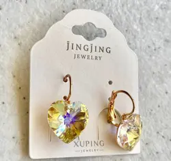 گوشواره آویز کریستال قلبی کد ۲۵۹۱