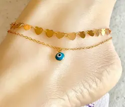 پابند دوزنجیره قلب با روکش آب طلا کد ۱۶۹۱