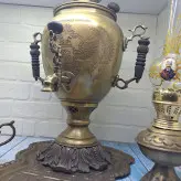 ست سماور زغالی 6 لیتری سنگین ب همراه سینی و قوری و کاسه و گردسوز