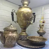 ست سماور زغالی 6 لیتری سنگین ب همراه سینی و قوری و کاسه و گردسوز