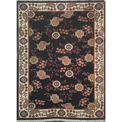فرش گلبار نساج یزد گبه طرح افشان زمینه سورمه ای (غیربرجسته)