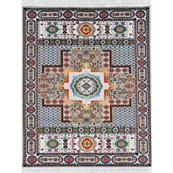 فرش گبه ابریشمی کد 5060 زمینه بژ (غیربرجسته)