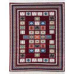 فرش گبه ابریشمی کد 3020 زمینه لاکی (غیربرجسته)