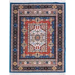 فرش گبه ابریشمی کد 3020 زمینه آبی (غیربرجسته)