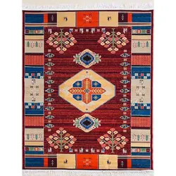 فرش گبه ابریشمی کد 2020 زمینه لاکی (غیربرجسته)