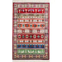 فرش گبه ابریشمی کد 1010 زمینه لاکی (غیربرجسته)