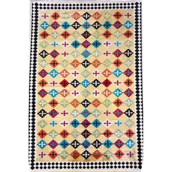 فرش گبه ابریشمی کد 4060 زمینه کرم (غیربرجسته)