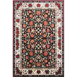فرش گبه ابریشمی کد 4030 زمینه لاکی (غیربرجسته)
