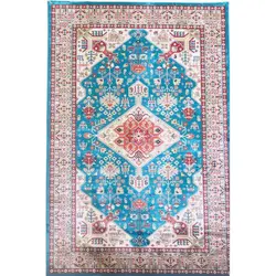فرش گبه ابریشمی کد 4010 زمینه آبی (غیربرجسته)