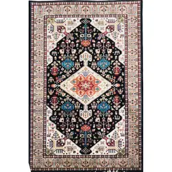 فرش گبه ابریشمی کد 4010 زمینه مشکی (غیربرجسته)