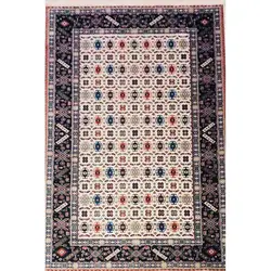 فرش گبه ابریشمی کد 3080 زمینه کرم (غیربرجسته)
