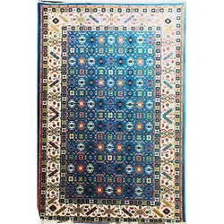 فرش گبه ابریشمی کد 3080 زمینه آبی (غیربرجسته)