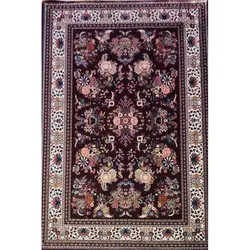 فرش گبه ابریشمی کد 3070 زمینه لاکی (غیربرجسته)