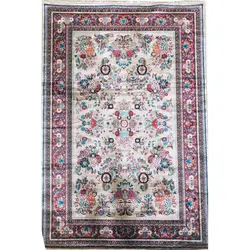 فرش گبه ابریشمی کد 3070 زمینه بژ (غیربرجسته)