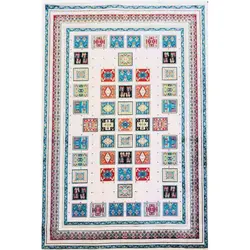 فرش گبه ابریشمی کد 3020 زمینه کرم (غیربرجسته)